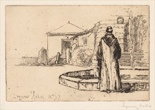 Monk at a Fountain, 1877. Creator: Francis Seymour Haden (British, 1818-1910).