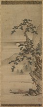 Moonlit Landscape of Pine Tree with Old Man in Boat, Muromachi period, 1392-1573. Creator: Oguri Sotan (Japanese, 1413-1481).