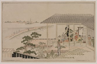 Moonrise Over the Nihon Embankment and the Yoshiwara, 1790. Creator: Kitagawa Utamaro (Japanese, 1753?-1806).