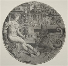 Naked Woman and a Dragon, 1523. Creator: Allaert Claesz (Netherlandish, fl. 1508-1534).