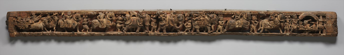 Narrative Frieze: Dignitaries in Palanquin and Bullock Cart - Architrave from a Jain?,1500s-1600s. Creator: Unknown.