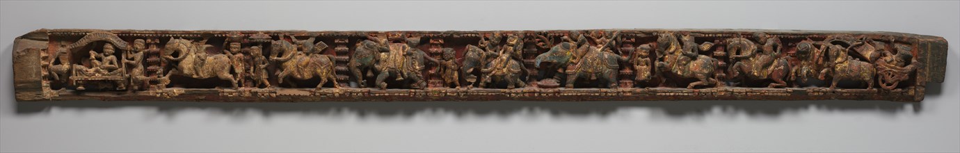 Narrative Frieze: Procession with Dignitary in a Palanquin Architrave from a Jain Temple, 1500s-1600 Creator: Unknown.