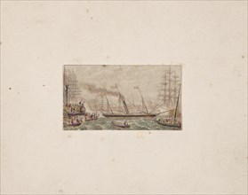 Needle-box Print: The Royal Fleet in Kilkenny Bay (?), 1850. Creator: George Baxter (British, 1804-1867).