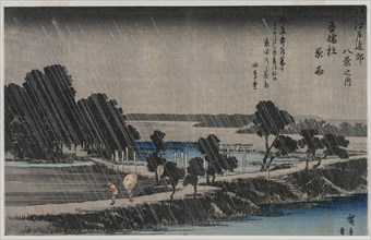 Night Rain at the Azuma Shrine (from the series Eight Views of the Environs of Edo), mid-1830s. Creator: Utagawa Hiroshige (Japanese, 1797-1858).