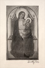 Old Italian Masters: Madonna Enthroned with Child Holding Bird, 1885. Creator: Timothy Cole (American, 1852-1931).