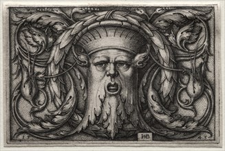 Ornament of Satyr's Head and Wreath, 1543. Creator: Hans Sebald Beham (German, 1500-1550).