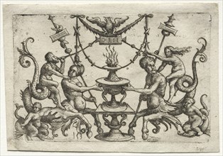 Ornament with Siren and Triton. Creator: Daniel I Hopfer (German, c. 1470-1536).