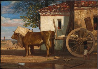 Oxen before a Farmhouse at Le Verrier, c. 1853. Creator: Alexandre-Gabriel Decamps (French, 1803-1860).