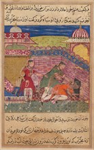 Page from Tales of a Parrot (Tuti-nama): Eighth night: The deceitful wife ejects..., 1558-1560. Creator: Shravana (Indian).