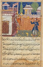 Page from Tales of a Parrot (Tuti-nama): Eighth night: The deceitful wife returns..., 1558-1560. Creator: Shravana (Indian).
