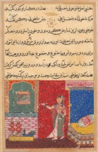 Page from Tales of a Parrot (Tuti-nama): Fifteenth night: The parrot addresses Khujasta..., 1558-156 Creator: Unknown.