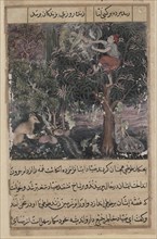Page from Tales of a Parrot (Tuti-nama): Fifth night: The hunter throws away the baby..., c. 1560. Creator: Basavana (Indian, active c. 1560-1600), attributed to.