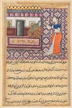 Page from Tales of a Parrot (Tuti-nama): Fiftieth night: The parrot addresses Khujasta..., c. 1560. Creator: Unknown.