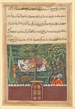 Page from Tales of a Parrot (Tuti-nama): Fifty-first night: Khulasa, a vizier, sees..., c1560. Creator: Unknown.