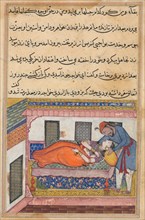 Page from Tales of a Parrot (Tuti-nama): Fortieth night: Shahr-Arai?s husband..., c. 1560. Creator: Unknown.