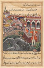 Page from Tales of a Parrot (Tuti-nama): Forty-eighth night: The bag of gold which..., c. 1560. Creator: Unknown.