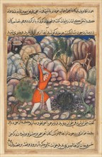 Page from Tales of a Parrot (Tuti-nama): Forty-seventh night: The fourth man digs..., c. 1560. Creator: Unknown.