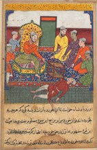 Page from Tales of a Parrot (Tuti-nama): Ninth night: The old man eats of the fruit..., c. 1560. Creator: Unknown.