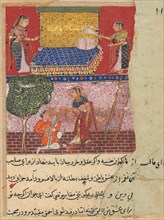 Page from Tales of a Parrot (Tuti-nama): Sixteenth night: The daughter-in-law of the king?, c. 1560. Creator: Unknown.