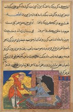 Page from Tales of a Parrot (Tuti-nama): Tenth night: The monk returns the magic parrot..., c. 1560. Creator: Unknown.