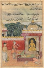 Page from Tales of a Parrot (Tuti-nama): Thirty-fourth night: The Raja?s son vows..., c. 1560. Creator: Unknown.