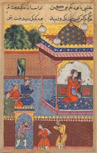 Page from Tales of a Parrot (Tuti-nama): Thirty-second night: Kaiwan, Latif, and Sharif..., c. 1560. Creator: Unknown.