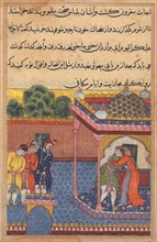 Page from Tales of a Parrot (Tuti-nama): Thirty-second night: Khurshid reunited..., c. 1560. Creator: Unknown.