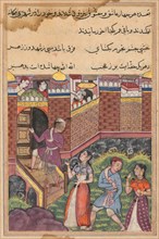 Page from Tales of a Parrot (Tuti-nama): Thirty-third night: The two couples reach?, c. 1560. Creator: Unknown.