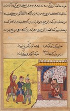 Page from Tales of a Parrot (Tuti-nama): Twentieth night: The three suitors again begin?, c. 1560. Creator: Unknown.