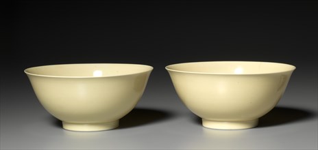 Pair of Bowls with Yellow Glaze, 1723-1735. Creator: Unknown.