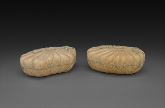 Pair of Boxes in Form of Lotus Leaf, 1700s. Creator: Unknown.