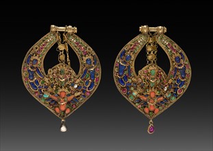 Pair of Deity Earrings with Vishnu on Garuda (front) and chepu (monster mask) (back), 1600s or 1700s Creator: Unknown.