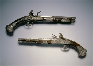 Pair of Flintlock Pistols, c. 1670. Creator: Unknown.