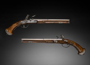 Pair of Flintlock Pistols, c. 1690-1700. Creator: Gio Borgognone (Italian); Lazarino Cominazzo (Italian).