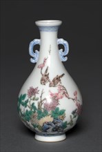 Pair of Miniature Vases with Birds and Chrysanthemums, 1736-1795. Creator: Unknown.