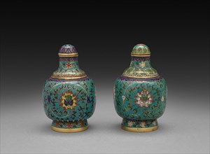 Pair of Snuff Bottles with Floral Scrolls, 1736-1795. Creator: Unknown.