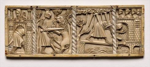 Panel from a Casket with Scenes from Courtly Romances, 1330. Creator: Unknown.