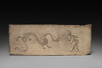 Panel from Model Cooking Stove: Fairy Feeding Lingzhi Fungus to a Dragon, 1st Century BC. Creator: Unknown.