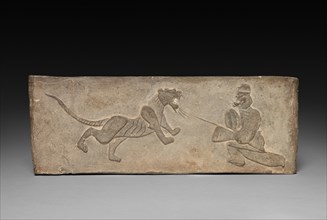 Panel from Model Cooking Stove: Lancer Jousting with a Tiger, 1st Century BC. Creator: Unknown.