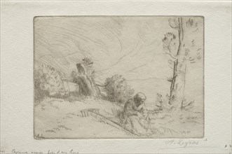 Peasant near a Stone Fence. Creator: Alphonse Legros (French, 1837-1911).