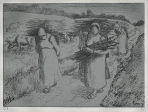 Peasants Carrying Fagots, c. 1896. Creator: Camille Pissarro (French, 1830-1903).