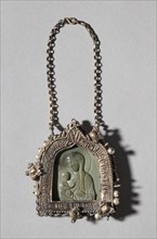 Pendant Icon with the Virgin "Dexiokratousa" and Frame with Winged Bull of Saint Luke? Creator: Unknown.