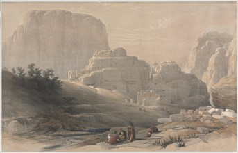 Petra, Lower End of the Valley, Viewing the Acropolis, 1839. Creator: David Roberts (British, 1796-1864).