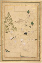 Picnic in the Mountains; Single Page Illustration, c. 1550-1600. Creator: Muhammadi (Iranian), style of.
