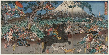 Picture of Minamoto no Yoritomo's Hunt on the Slopes of Mount Fuji, mid 1840s. Creator: Utagawa (Ichihosai) Yoshifuji (Japanese, 1828-1887).