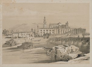 Picturesque Sketches in Spain: Remains of a Roman Bridge on the Guadalquiver, Cordova, 1837. Creator: Thomas Shotter Boys (British, 1803-1874); Hodgson & Graves, 6, Pall Mall, London.