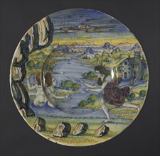 Plate: Diana and Acteon, 1522. Creator: Maestro Giorgio Andreoli (Italian, 1465-70-aft 1553).