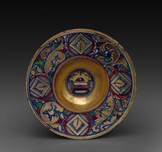 Plate: The Arms of the Rizzardi of Vencice, c. 1525-1530. Creator: Maestro Giorgio Andreoli (Italian, 1465-70-aft 1553), attributed to.