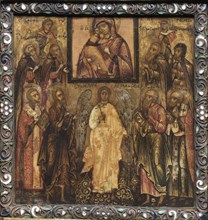 Portable Triptych Icon: Adoration of the Miracle-Working Icon of the Vladimir Mother of God,1600s. Creator: Unknown.