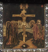 Portable Triptych Icon: The Crucifixion, 1600s. Creator: Unknown.